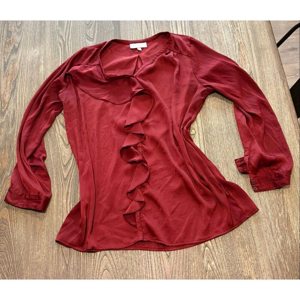 Jessica Simpson Maternity Ruffle Blosue Long Sleeve V-Neck Pullover Red Size L